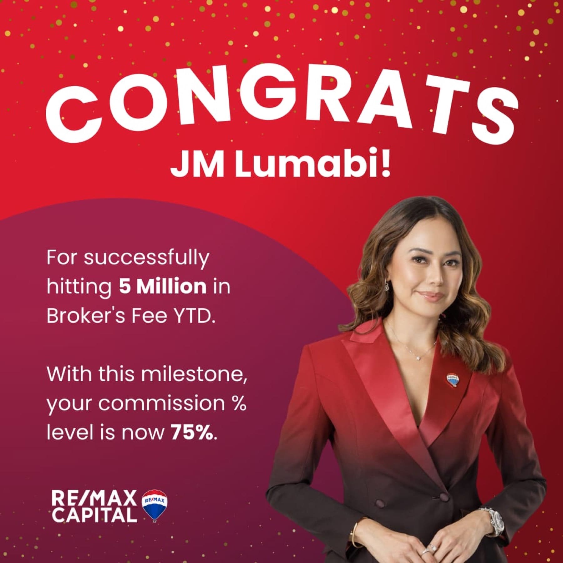 JM Lumabi recognized for reaching a five million broker fee milestone